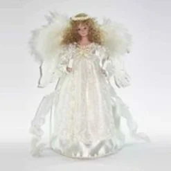 KSA Angels-12" Lighted Ivory Angel With Halo Christmas Tree Topper - Clear Lights