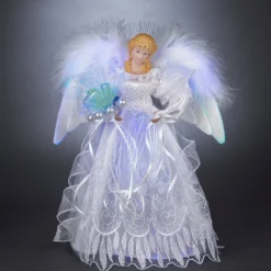KSA Angels-12" Lighted Led Fiber Optic White And Silver Angel Christmas Tree Topper