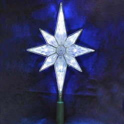 KSA Stars-10.5" Lighted Led 8-Point Star Christmas Tree Topper - Pure White Lights