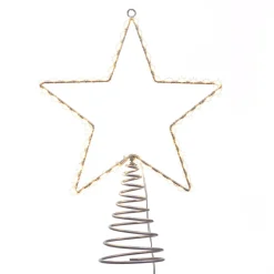 KSA Stars-15.5" Lighted Led Silver And Gold Star Christmas Tree Topper, Warm White Lights