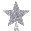 KSA Stars-15.5" Lighted Led Silver Glittered Star Christmas Tree Topper, Cool White Lights