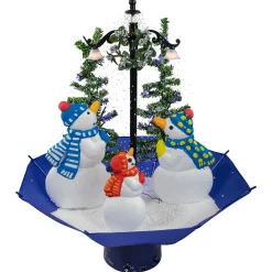 Northlight Snowing-30" Lighted Musical Snowing Snowman Family In Umbrella Base Christmas Decoration