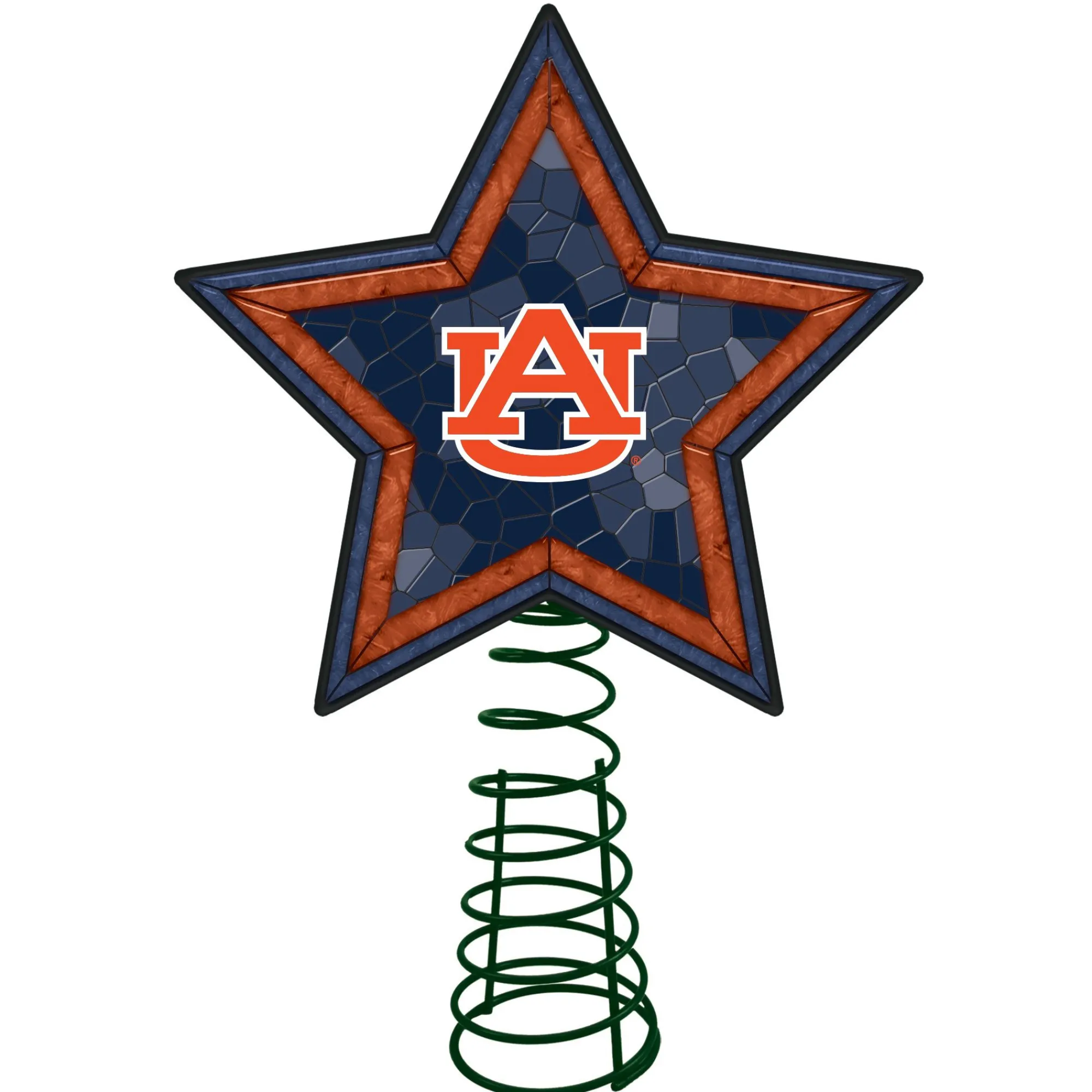 The Memory Company Stars-10" Lighted Navy Blue And Orange Mosaic Style Star Ncaa Auburn Tigers Christmas Tree Topper
