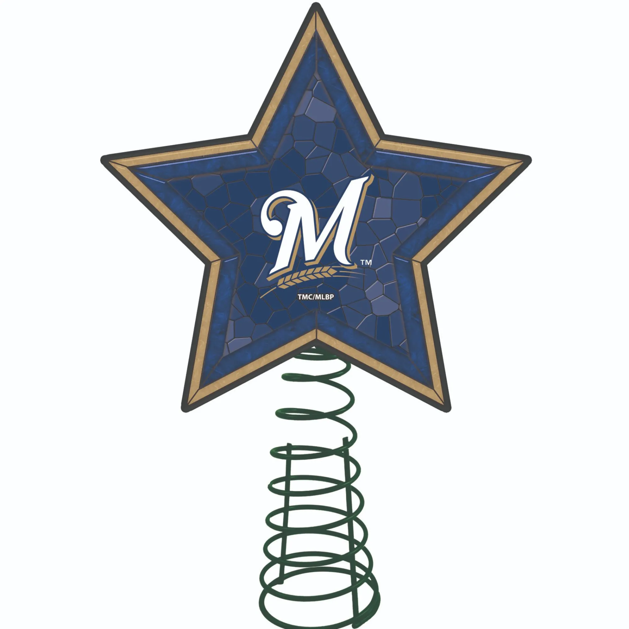 The Memory Company Stars-10" Lighted Navy Blue And White Mosaic Style Star Mlb Milwaukee Brewers Christmas Tree Topper