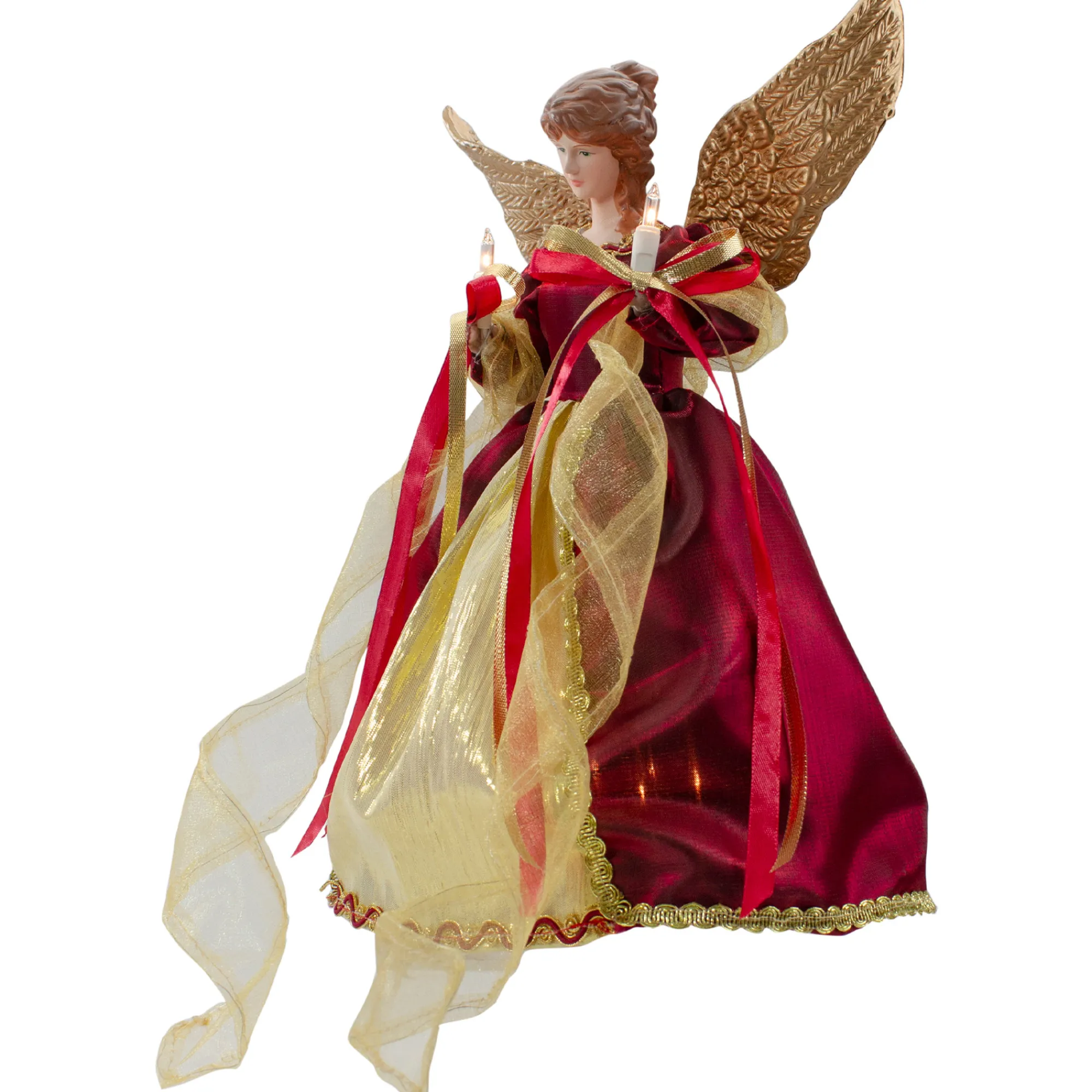 Northlight Angels-13.5" Lighted Red And Gold Angel With Wings Christmas Tree Topper - Clear Lights