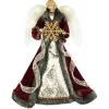 Northlight Angels-18" Lighted Red And Gold Angel In A Dress Christmas Tree Topper - Warm White Lights