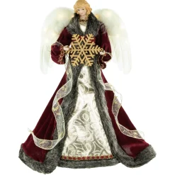 Northlight Angels-18" Lighted Red And Gold Angel In A Dress Christmas Tree Topper - Warm White Lights