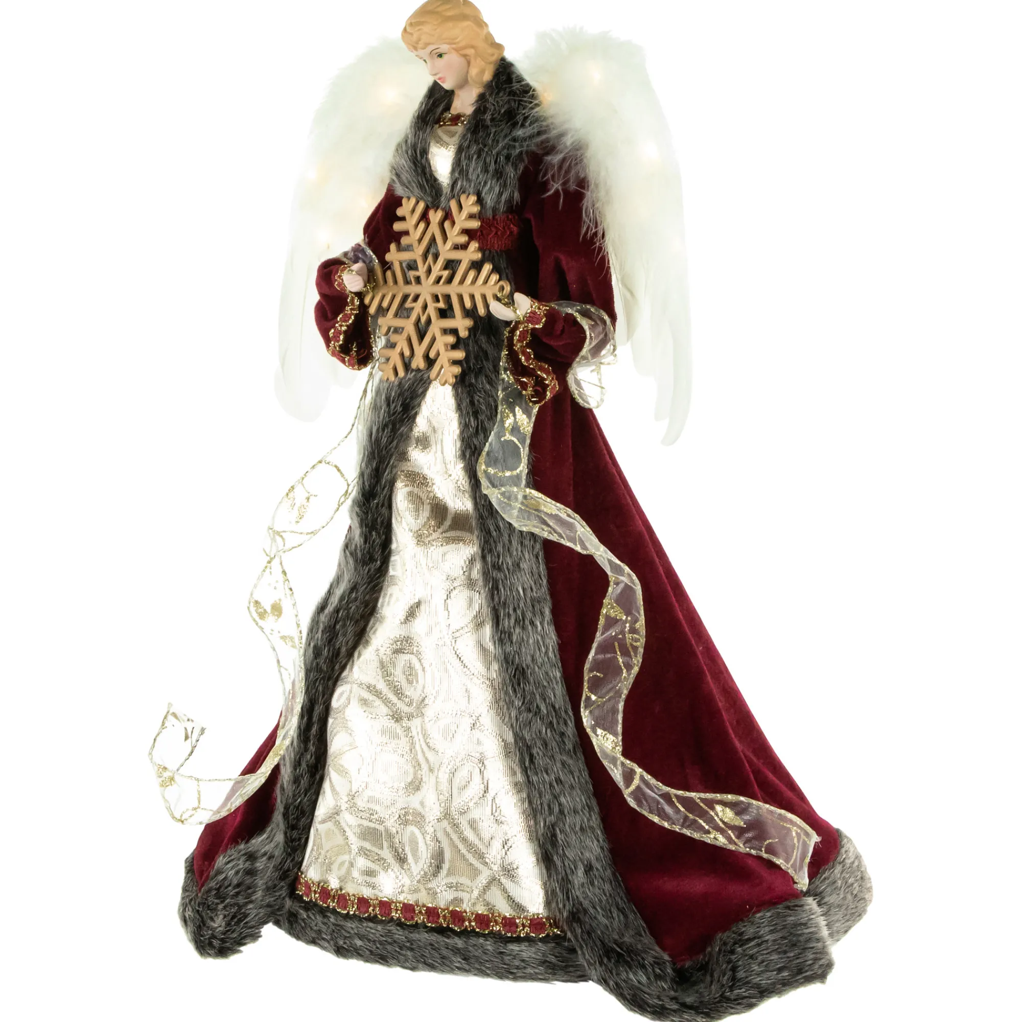 Northlight Angels-18" Lighted Red And Gold Angel In A Dress Christmas Tree Topper - Warm White Lights