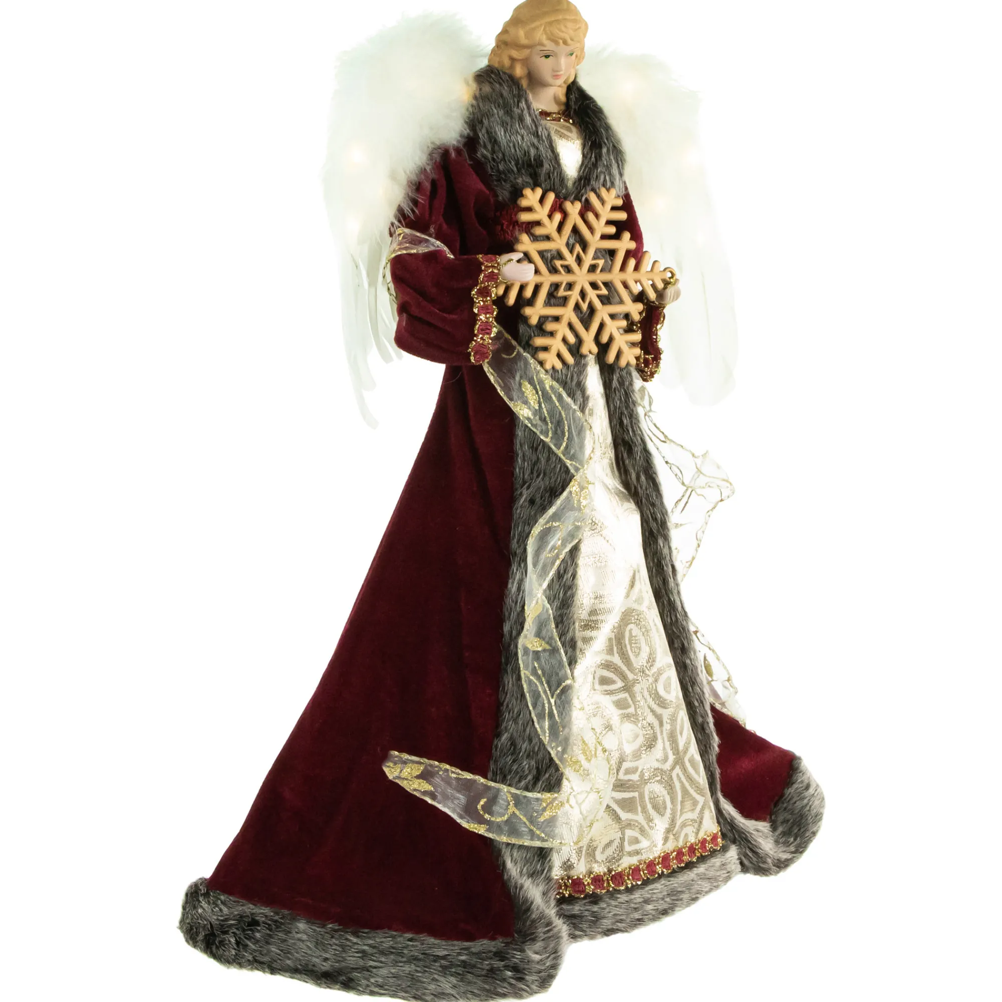 Northlight Angels-18" Lighted Red And Gold Angel In A Dress Christmas Tree Topper - Warm White Lights