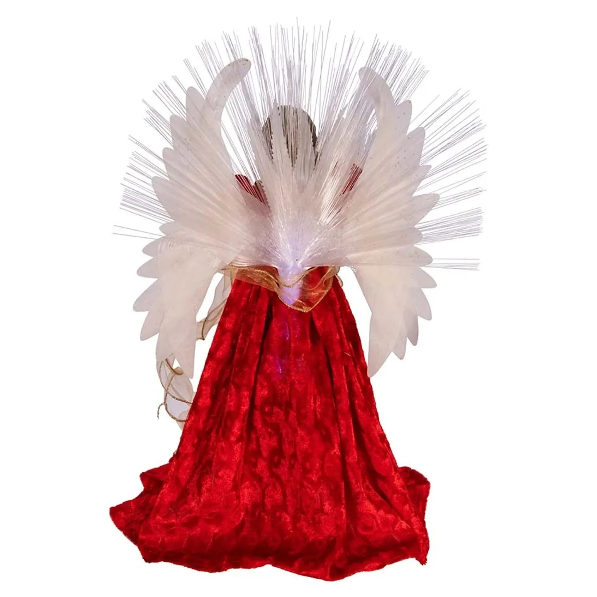 KSA Stars-19" Lighted Red And Gold Angel Design Christmas Tree Topper, Warm White Lights