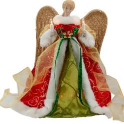 Northlight Angels-12" Lighted Red And Green Angel With Wings Christmas Tree Topper - Clear Lights