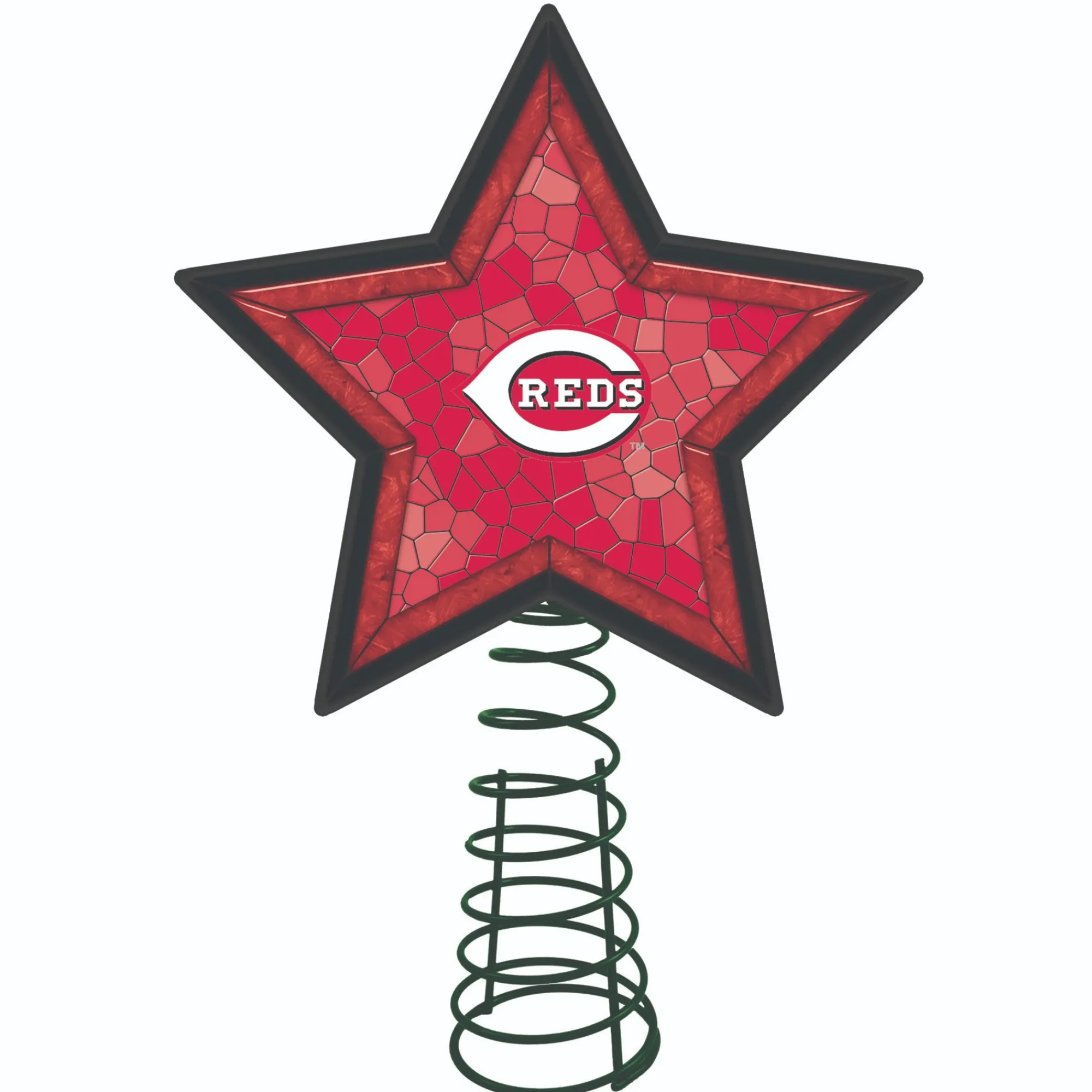 The Memory Company Stars-10" Lighted Red And Pink Star Mlb Cincinnati Reds Mosaic Christmas Tree Topper