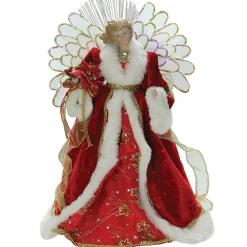 Northlight Angels-14.5" Lighted Red And White Fiber Optic Angel Christmas Tree Topper - 32606674