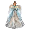 KSA Stars-16" Lighted Silver And Blue Angel With Ribbon Christmas Tree Topper, Clear Lights