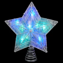 Kurt Adler Stars-12" Lighted Silver And Clear Star Color Changing Led Christmas Tree Topper