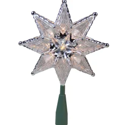 Northlight Stars-8" Lighted Silver And Clear Mosaic Star Christmas Tree Topper - Clear Lights