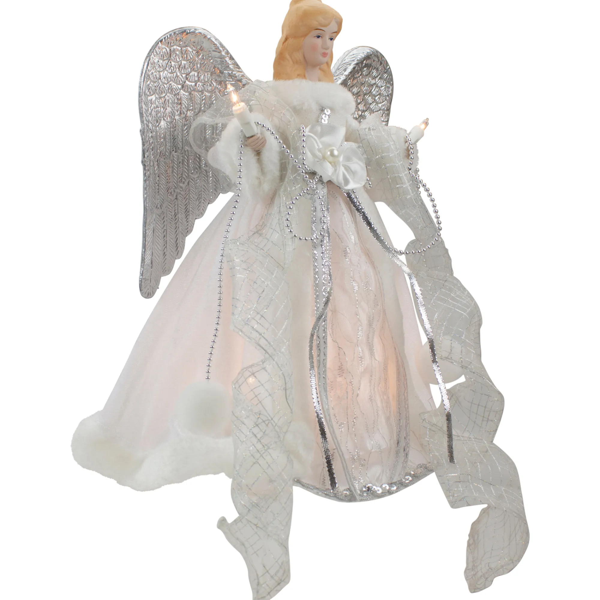 Northlight Angels-12" Lighted Silver And White Angel With Wings Christmas Tree Topper - Clear Lights