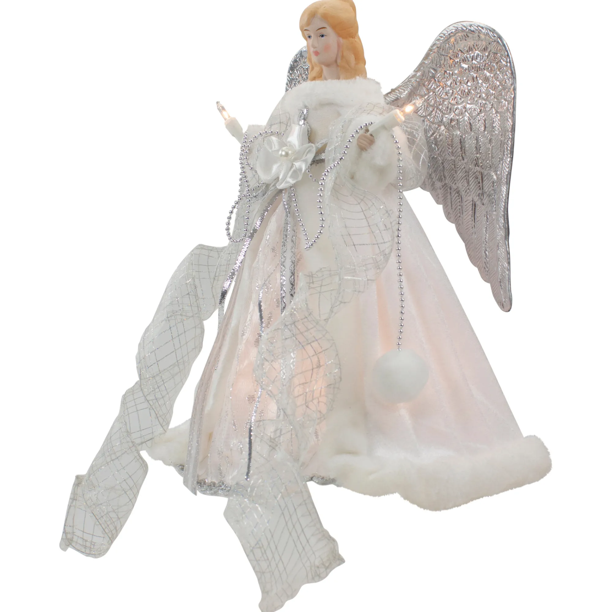 Northlight Angels-12" Lighted Silver And White Angel With Wings Christmas Tree Topper - Clear Lights