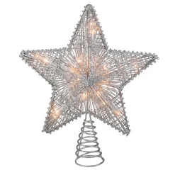 Kurt Adler Stars-10" Lighted Silver Glittered Star Christmas Tree Topper - Clear Lights