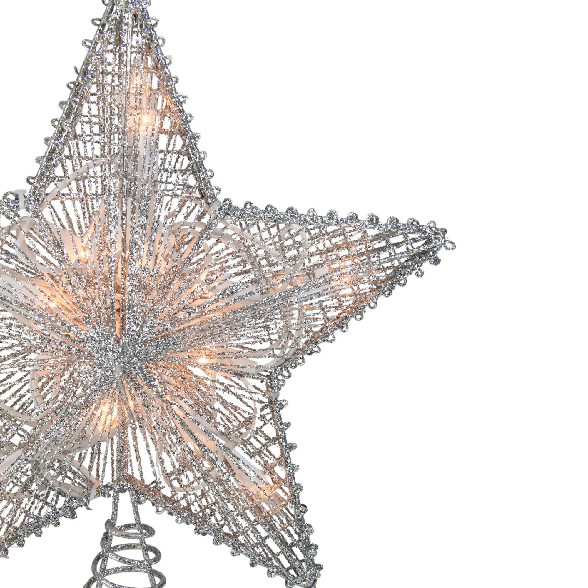 Kurt Adler Stars-10" Lighted Silver Glittered Star Christmas Tree Topper - Clear Lights