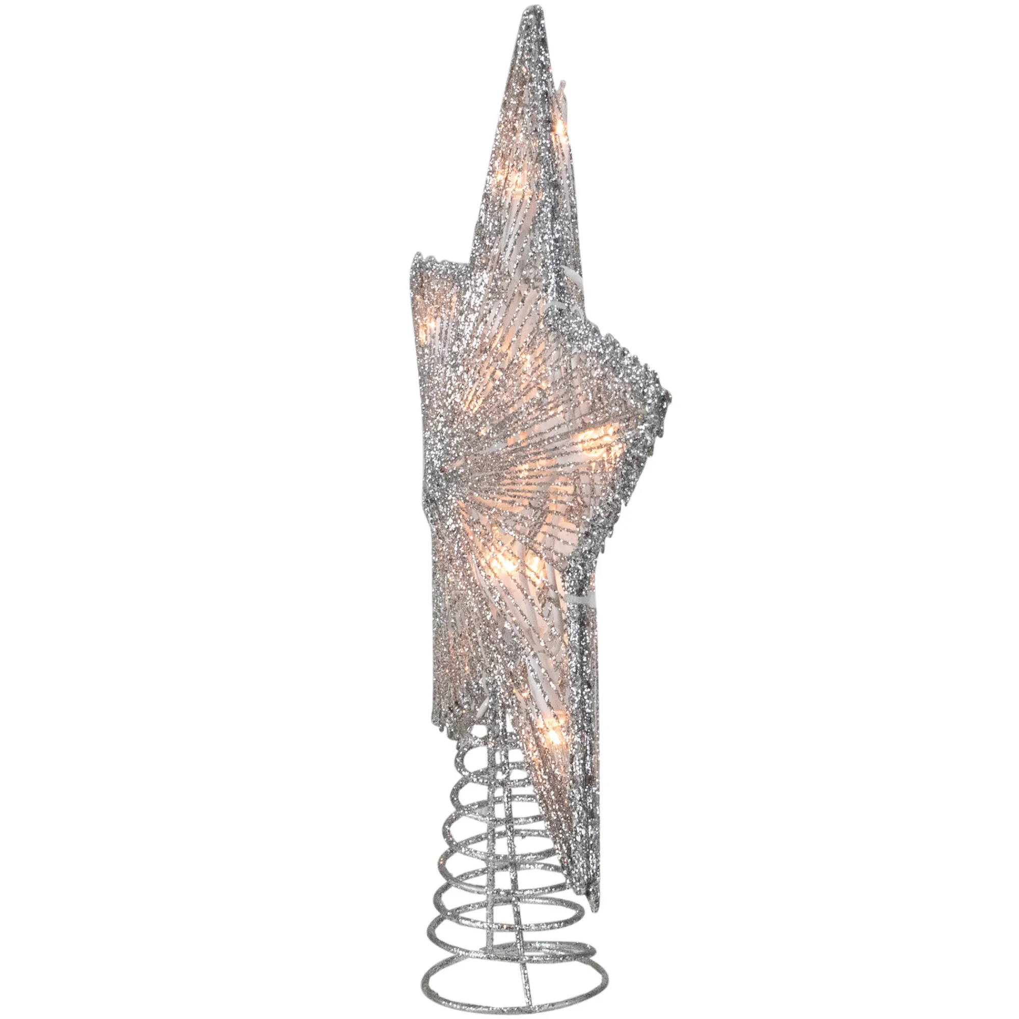 Kurt Adler Stars-10" Lighted Silver Glittered Star Christmas Tree Topper - Clear Lights