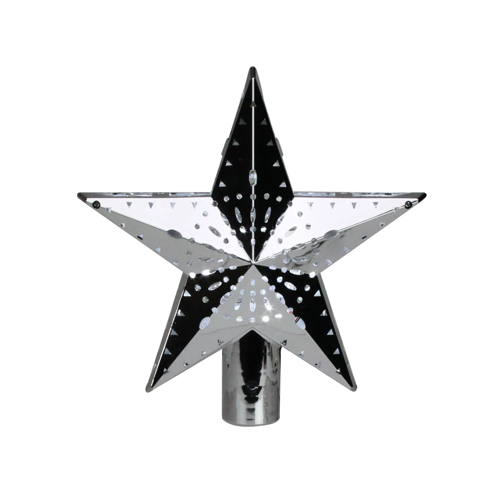 Mr. Christmas Stars-11.5" Lighted Silver Kaleidoscope Star Christmas Tree Topper - Cool White Lights