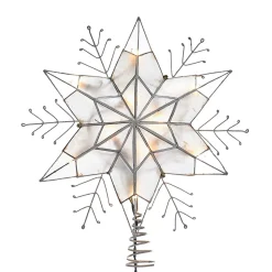 KSA Stars-14" Lighted Silver Snowflake Star Christmas Tree Topper, Clear Lights