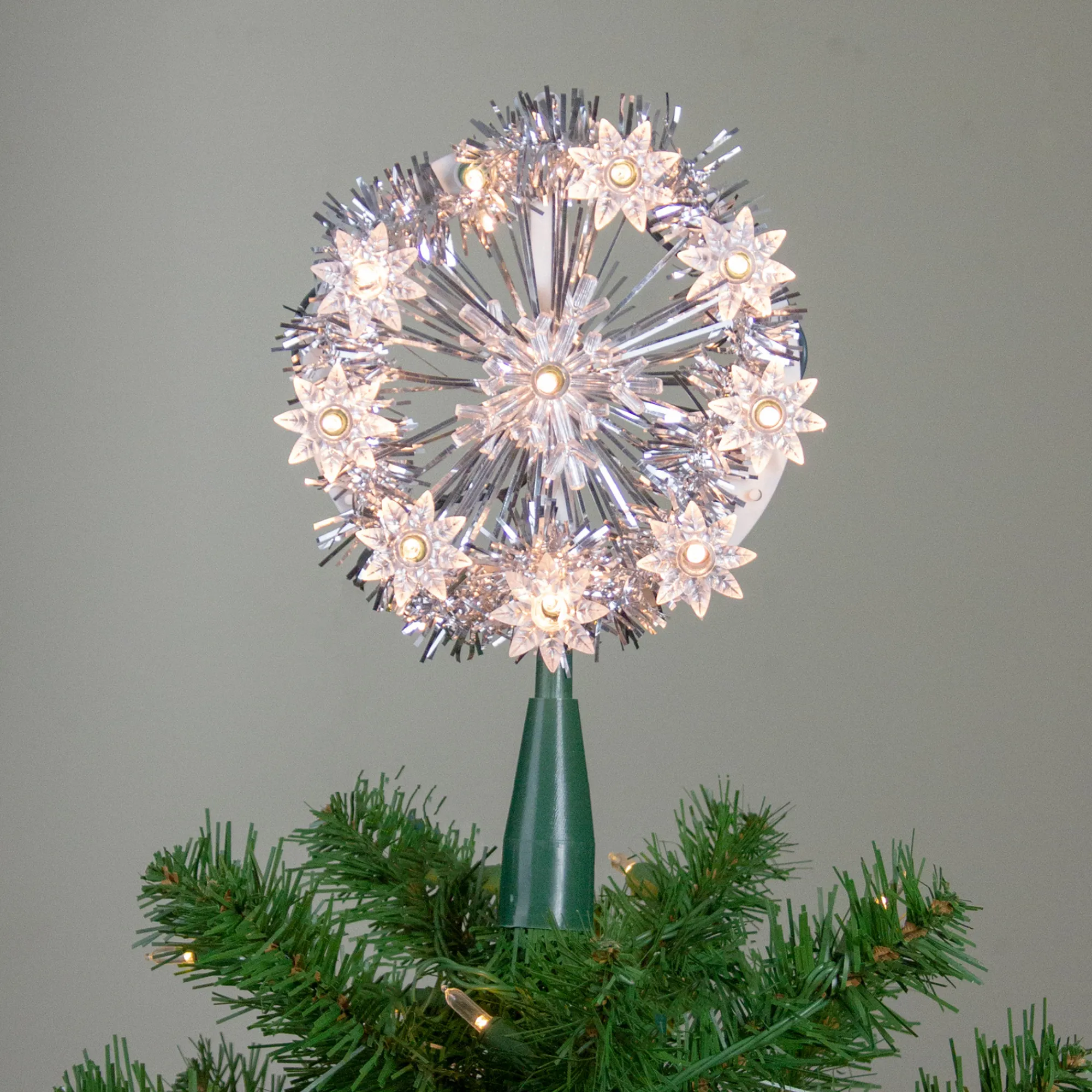 Kurt Adler Snowflake-10" Lighted Silver Snowflake Christmas Tree Topper - Clear Lights