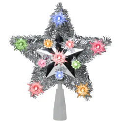Northlight Stars-9" Lighted Silver Star Christmas Tree Topper - Multicolor Lights