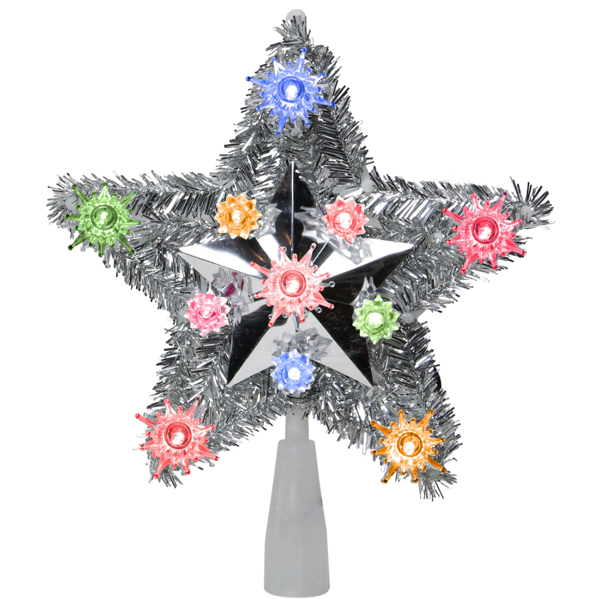 Northlight Stars-9" Lighted Silver Star Christmas Tree Topper - Multicolor Lights