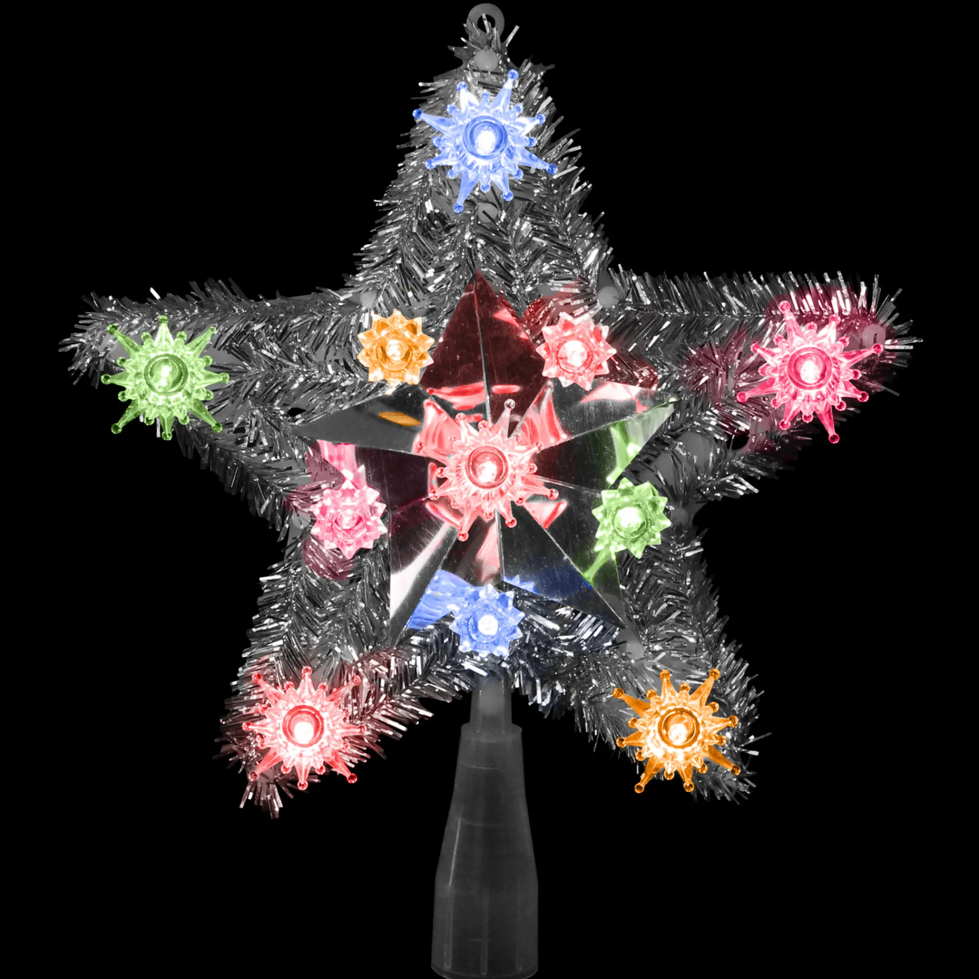 Northlight Stars-9" Lighted Silver Star Christmas Tree Topper - Multicolor Lights