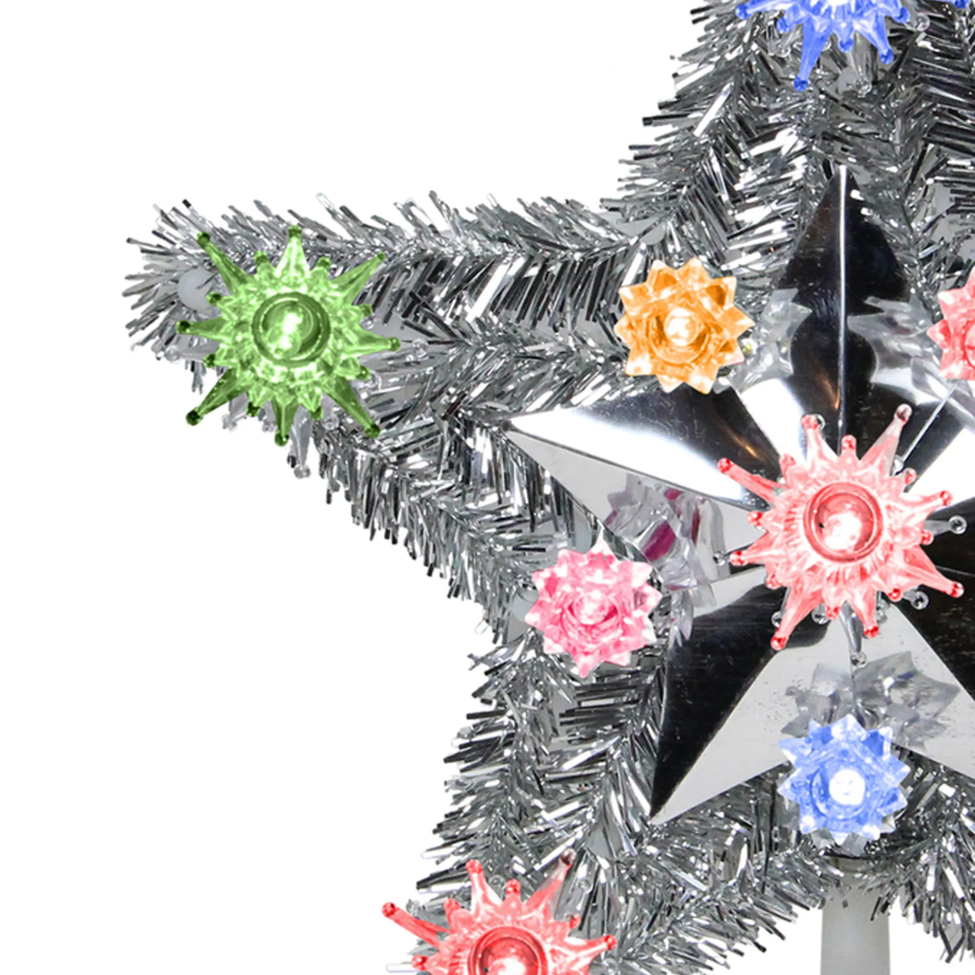 Northlight Stars-9" Lighted Silver Star Christmas Tree Topper - Multicolor Lights