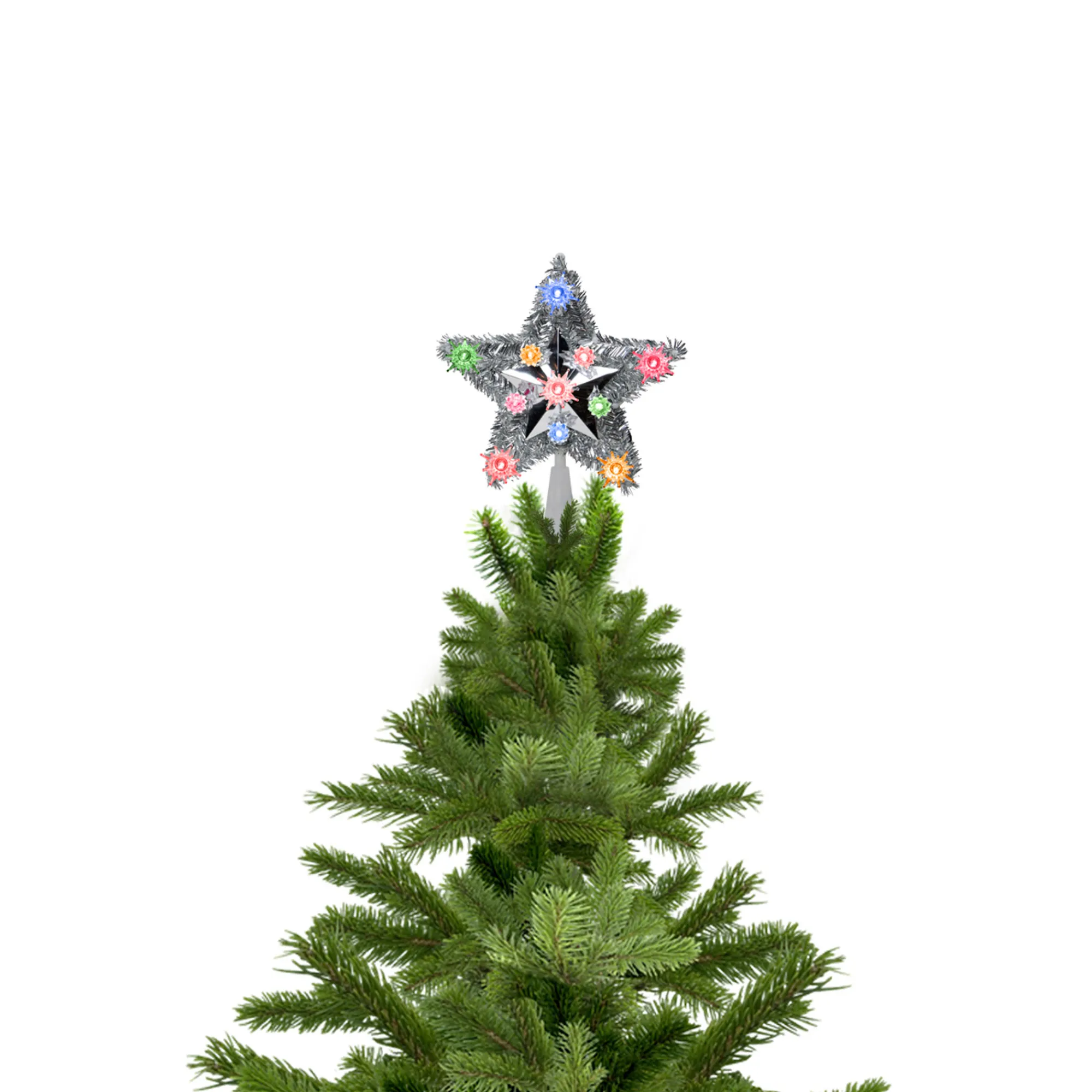 Northlight Stars-9" Lighted Silver Star Christmas Tree Topper - Multicolor Lights