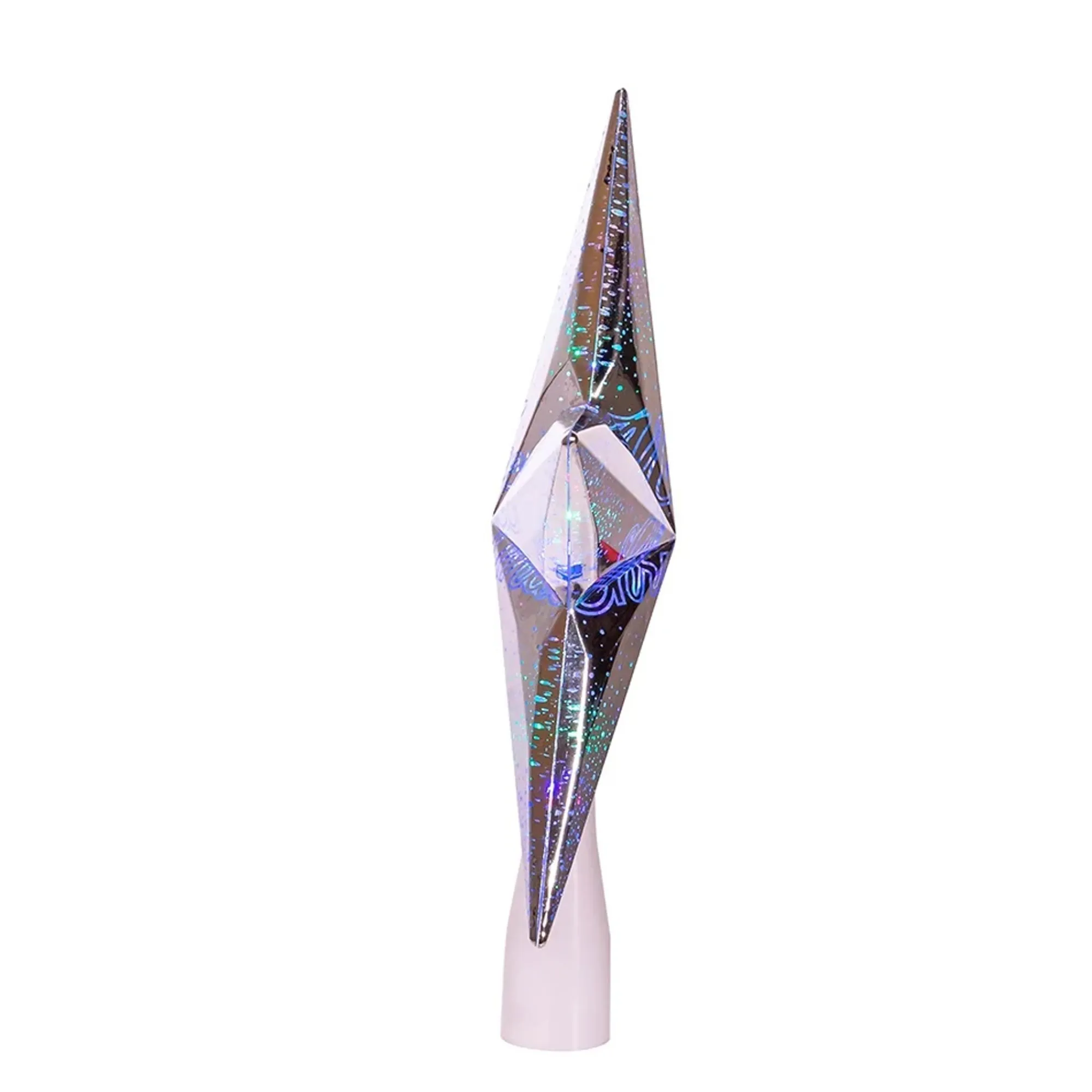 KSA Stars-11.25" Lighted Silver Star Christmas Tree Topper, Clear Lights