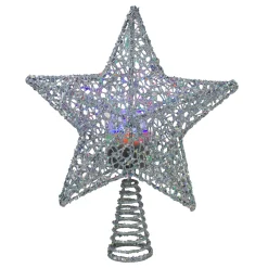 Northlight Stars-13" Lighted Silver Star With Rotating Projector Christmas Tree Topper - Multicolor Led Lights