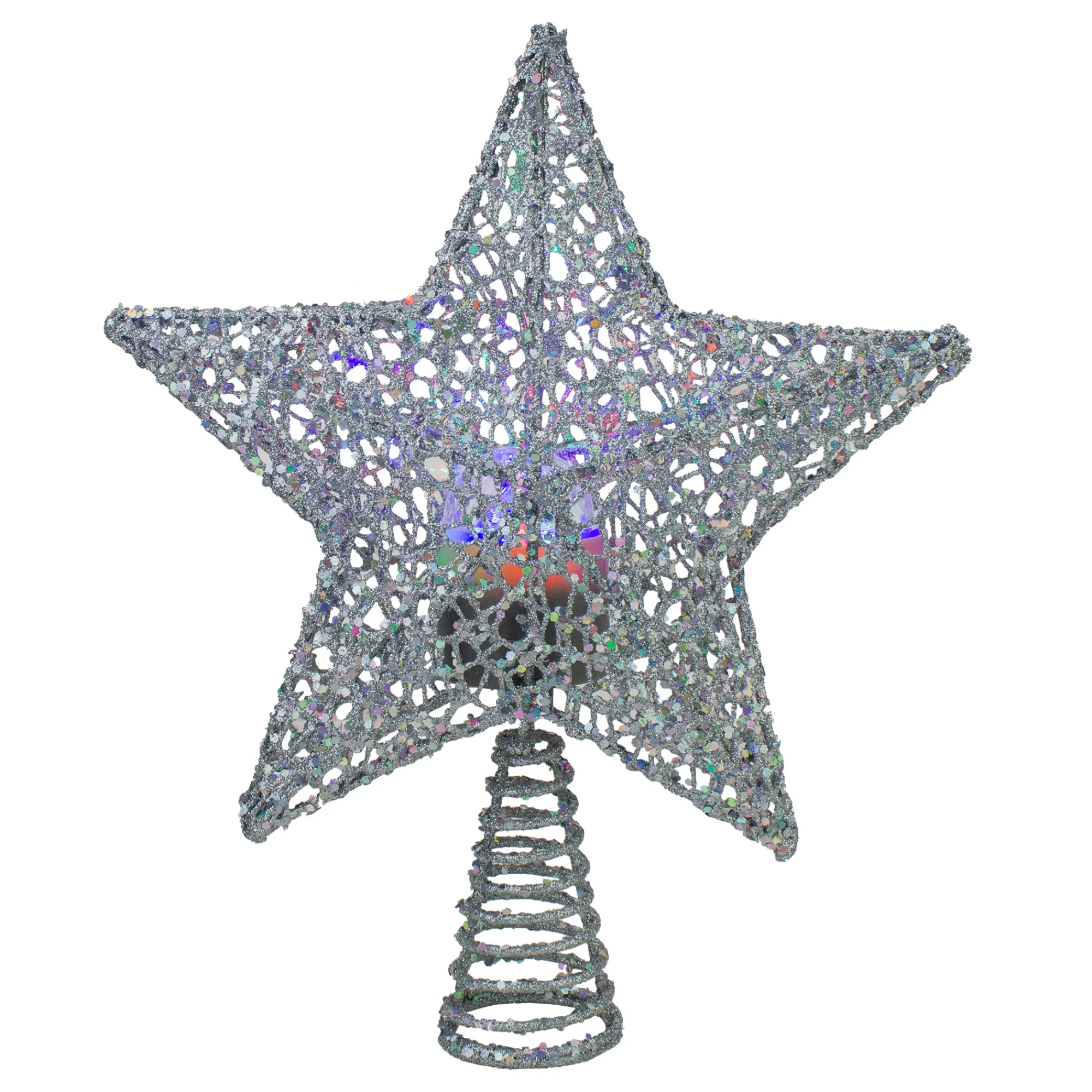 Northlight Stars-13" Lighted Silver Star With Rotating Projector Christmas Tree Topper - Multicolor Led Lights