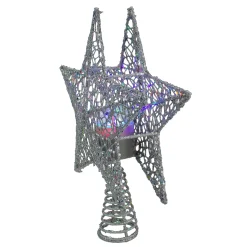 Northlight Stars-13" Lighted Silver Star With Rotating Projector Christmas Tree Topper - Multicolor Led Lights