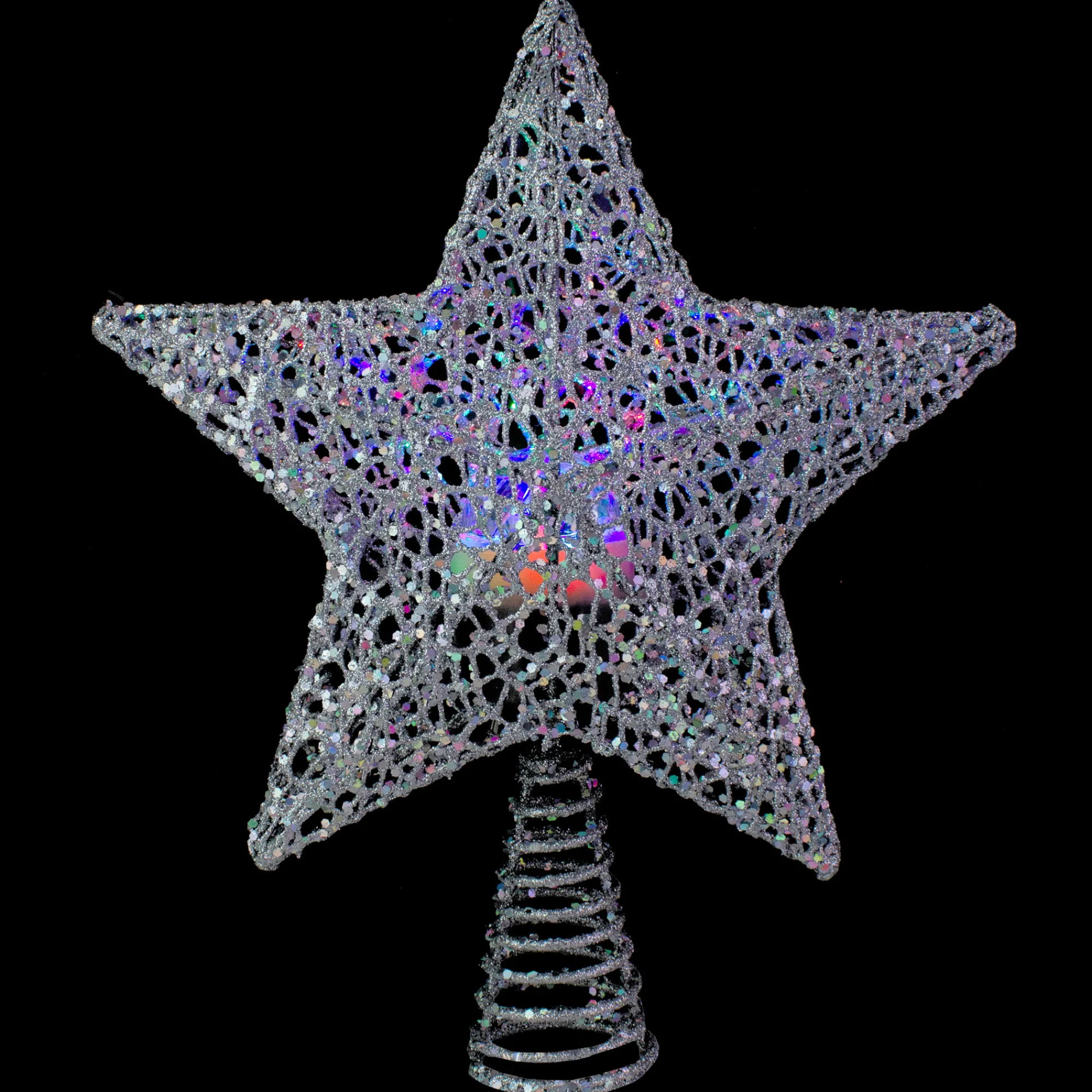 Northlight Stars-13" Lighted Silver Star With Rotating Projector Christmas Tree Topper - Multicolor Led Lights