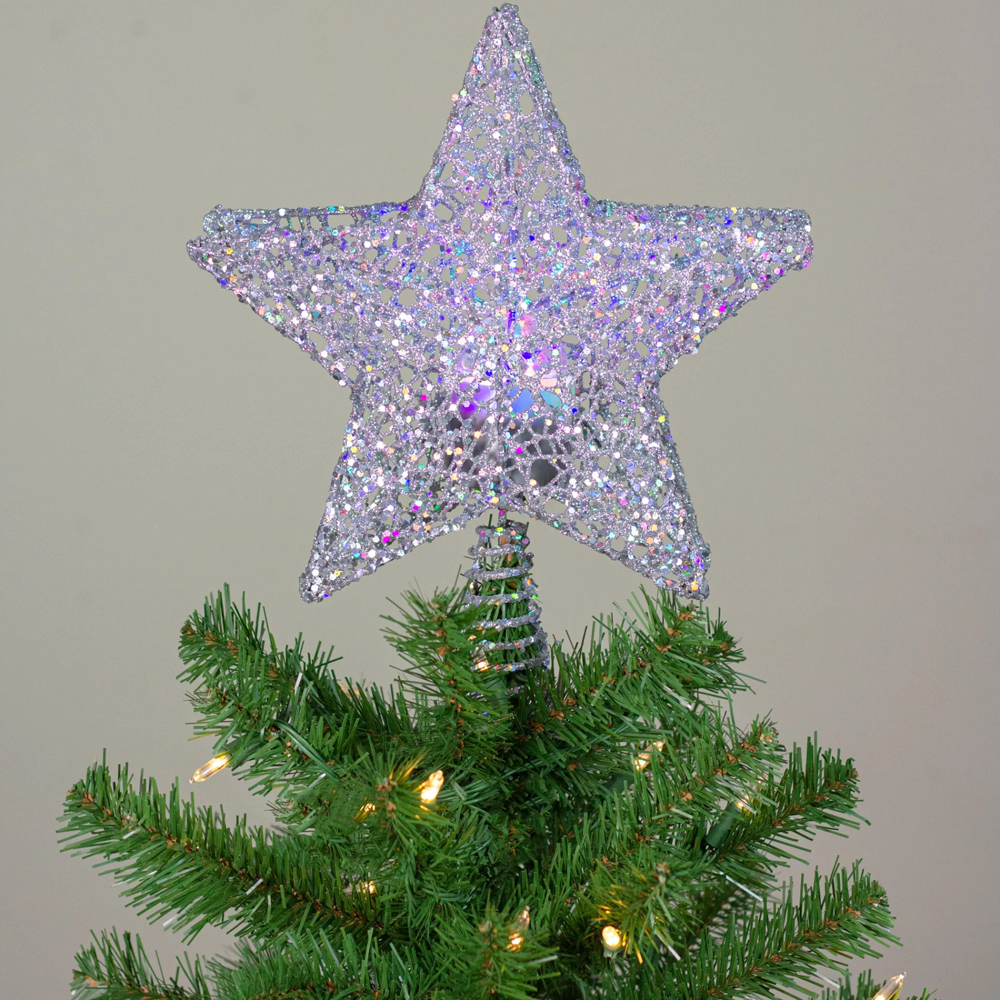 Northlight Stars-13" Lighted Silver Star With Rotating Projector Christmas Tree Topper - Multicolor Led Lights