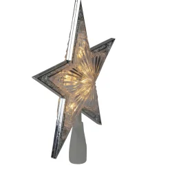 Kurt Adler Stars-11" Lighted Silver Star With Cut-Out Design Christmas Tree Topper - Clear Lights
