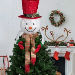 Northlight Stars-21.5" Lighted Snowman With Red Top Hat Christmas Tree Topper