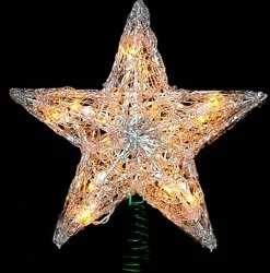 KSA Stars-12" Lighted Snowy Crystal Style Star Christmas Tree Topper - Clear Lights