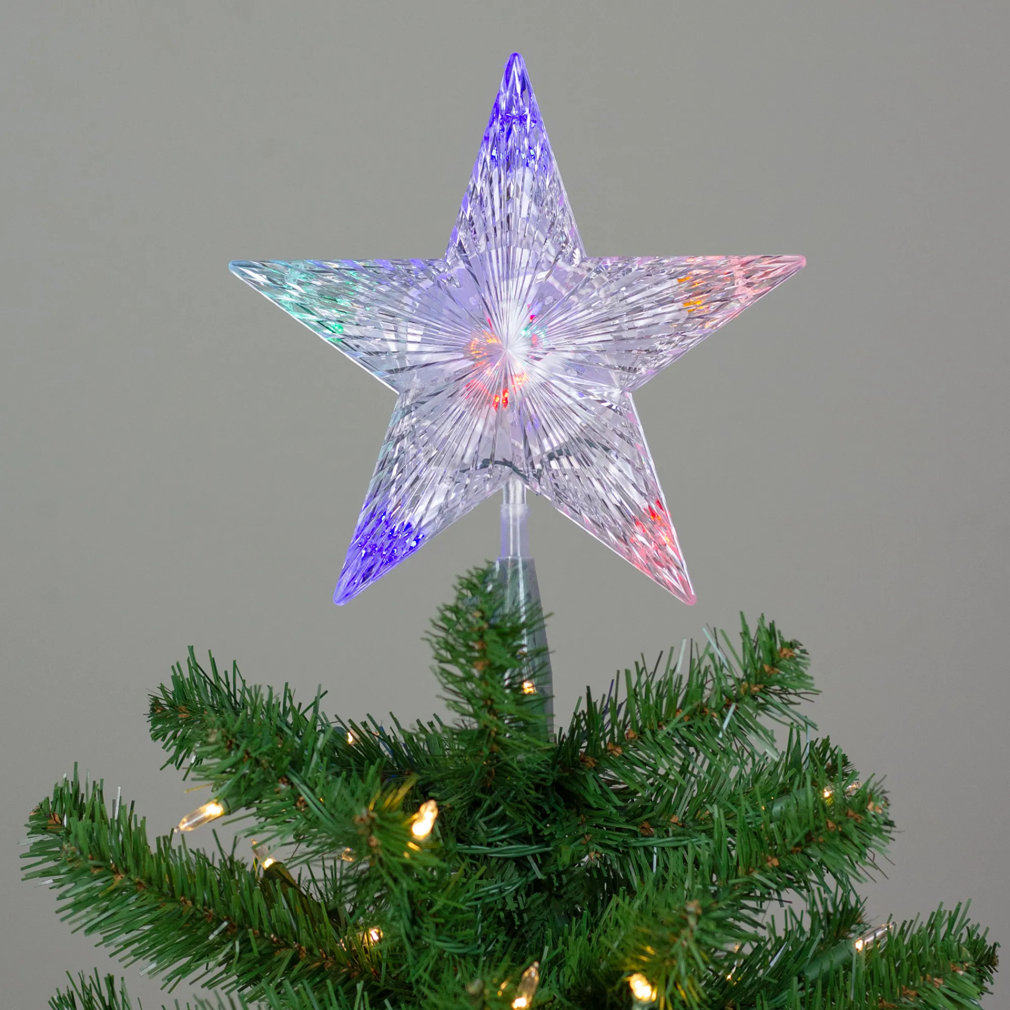 Northlight Stars-10" Lighted White 5 Point Star Christmas Tree Topper - Multicolor Led Lights