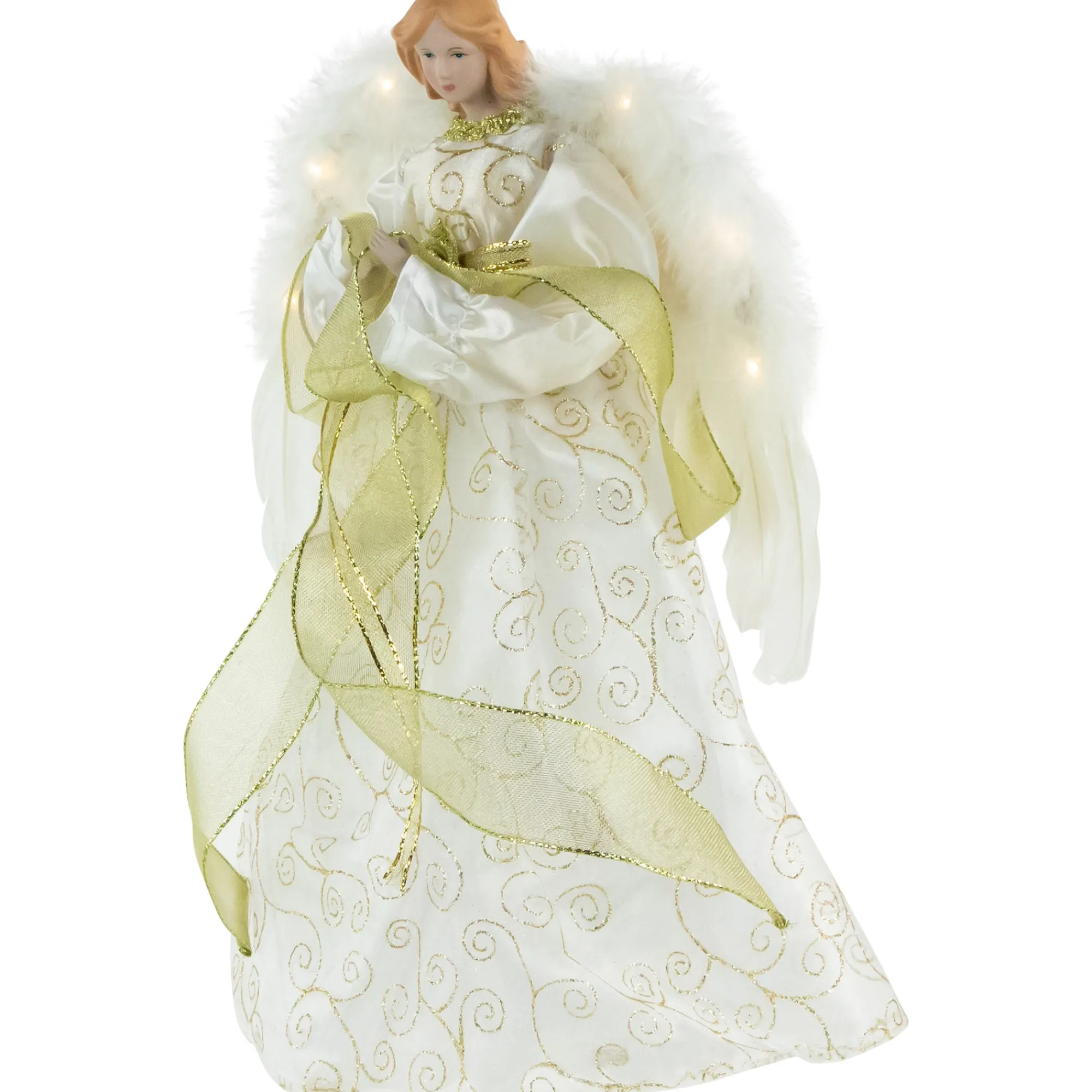 Northlight Angels-14" Lighted White And Gold Angel In A Dress Christmas Tree Topper - Warm White Lights