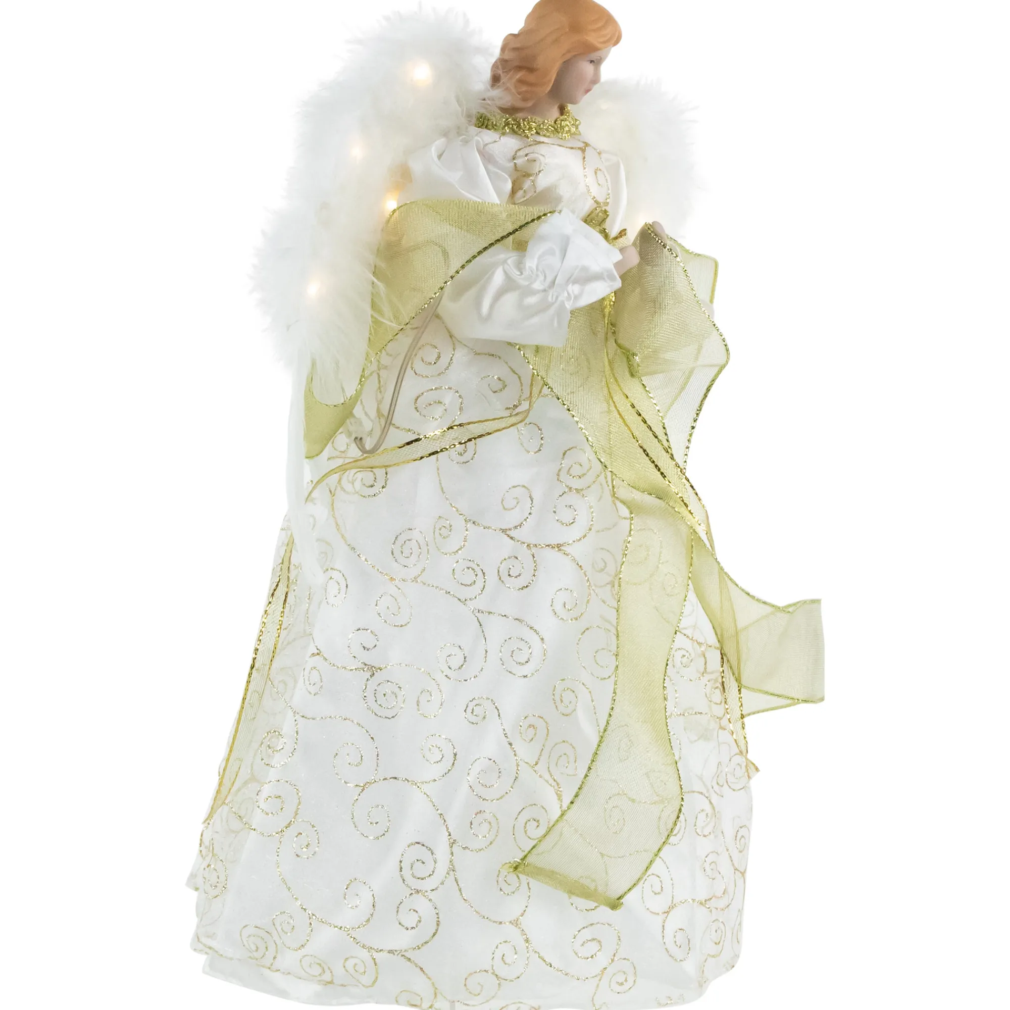 Northlight Angels-14" Lighted White And Gold Angel In A Dress Christmas Tree Topper - Warm White Lights