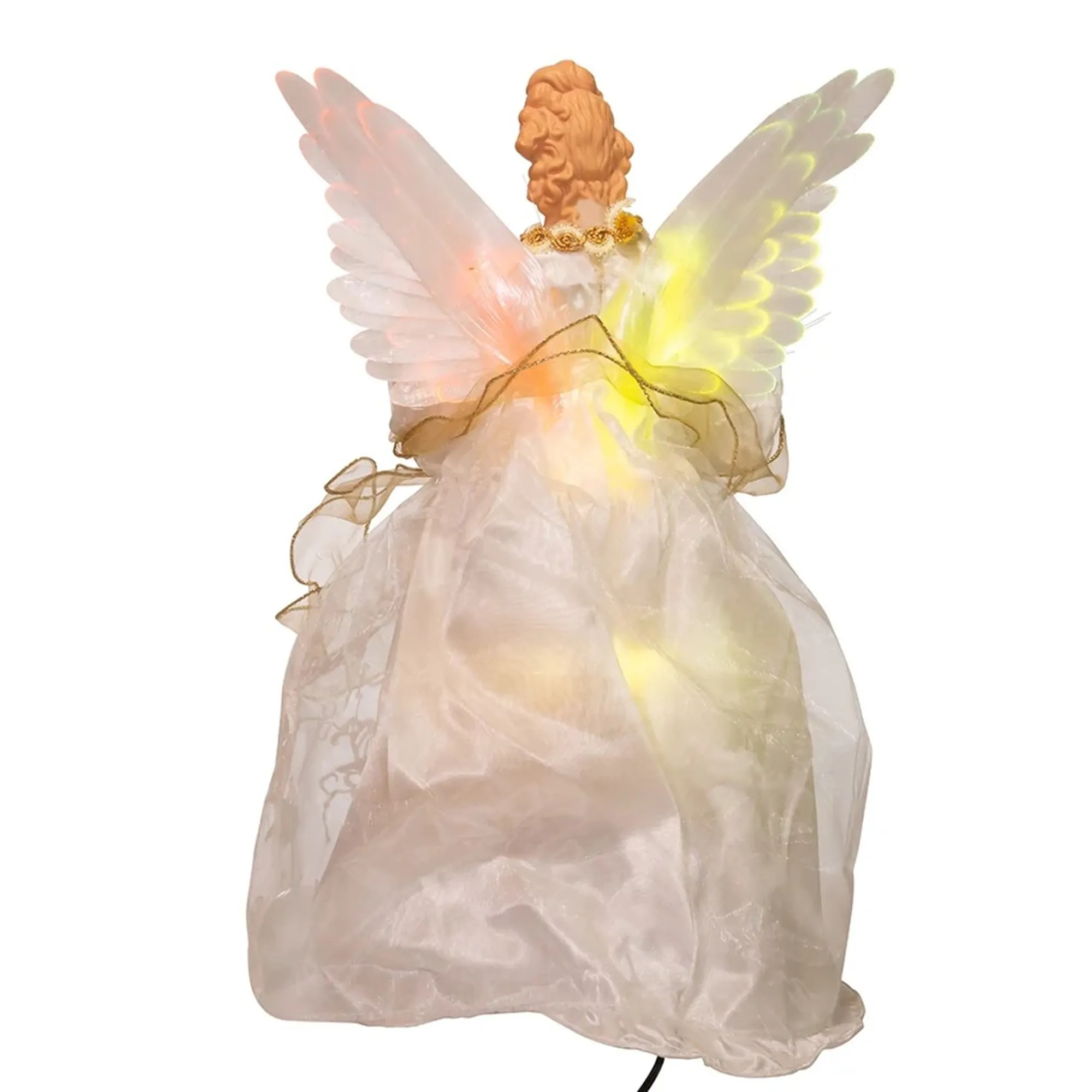 KSA Stars-16.25" Lighted White And Gold Angel Design Christmas Tree Topper, Warm White Lights