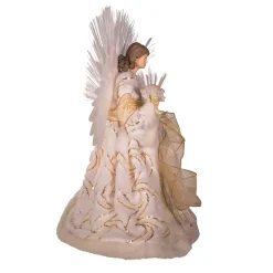 KSA Stars-19" Lighted White And Gold Angel Design Christmas Tree Topper, Multicolor Lights