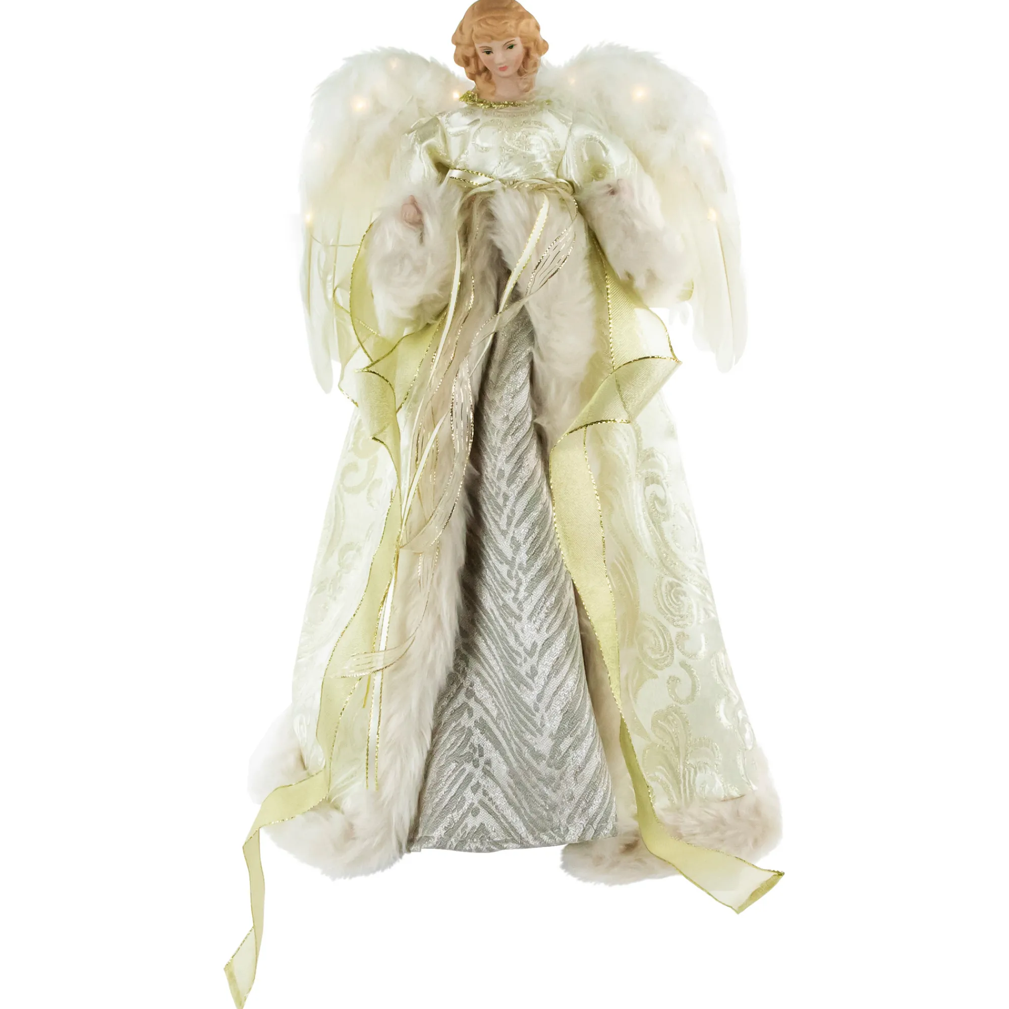 Northlight Angels-18" Lighted White And Gold Angel In A Dress Christmas Tree Topper - Warm White Lights