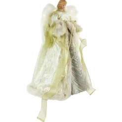 Northlight Angels-18" Lighted White And Gold Angel In A Dress Christmas Tree Topper - Warm White Lights