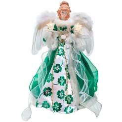 KSA Stars-18.25" Lighted White And Green Irish Angel Christmas Tree Topper, Clear Lights